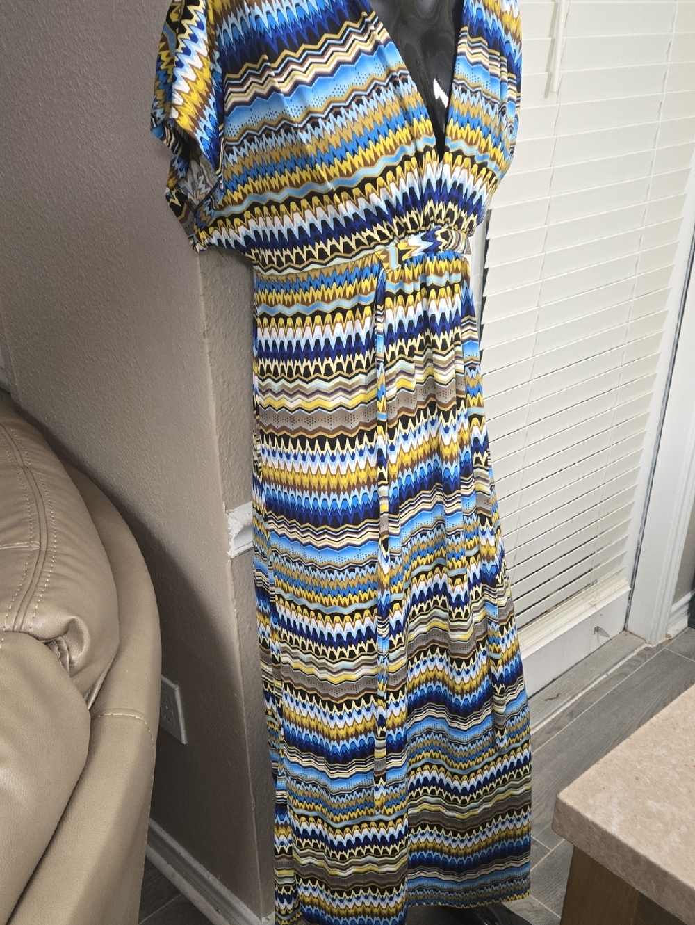 Multi-Color Zigzag Maxi Dress with Belt